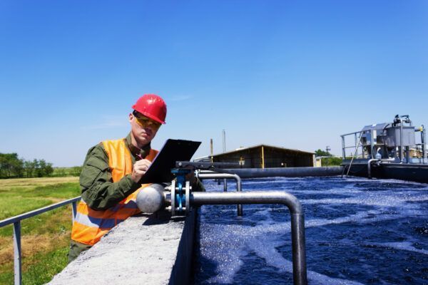 Engineer conducting inspection of system valves and piping