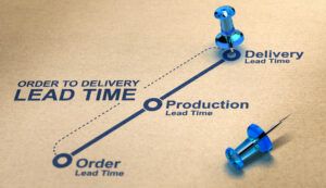 Order to delivery lead time diagram over paper background with blue thumbtacks