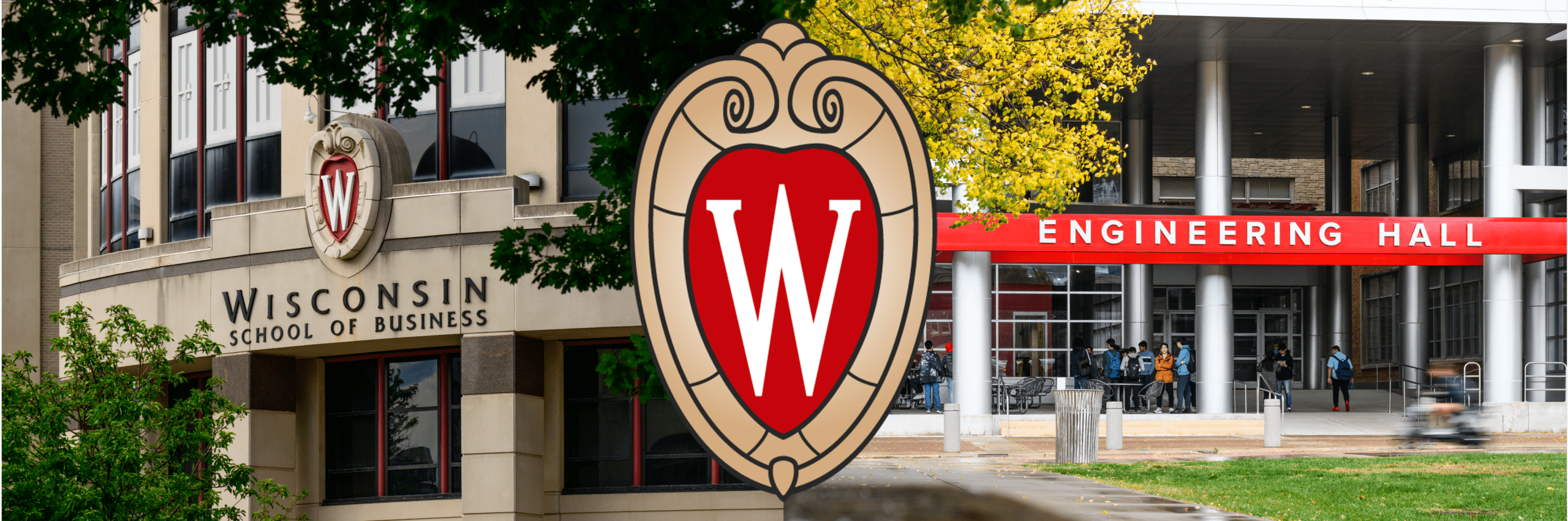 Engineering Hall and Wisconsin School of Business with UW Crest